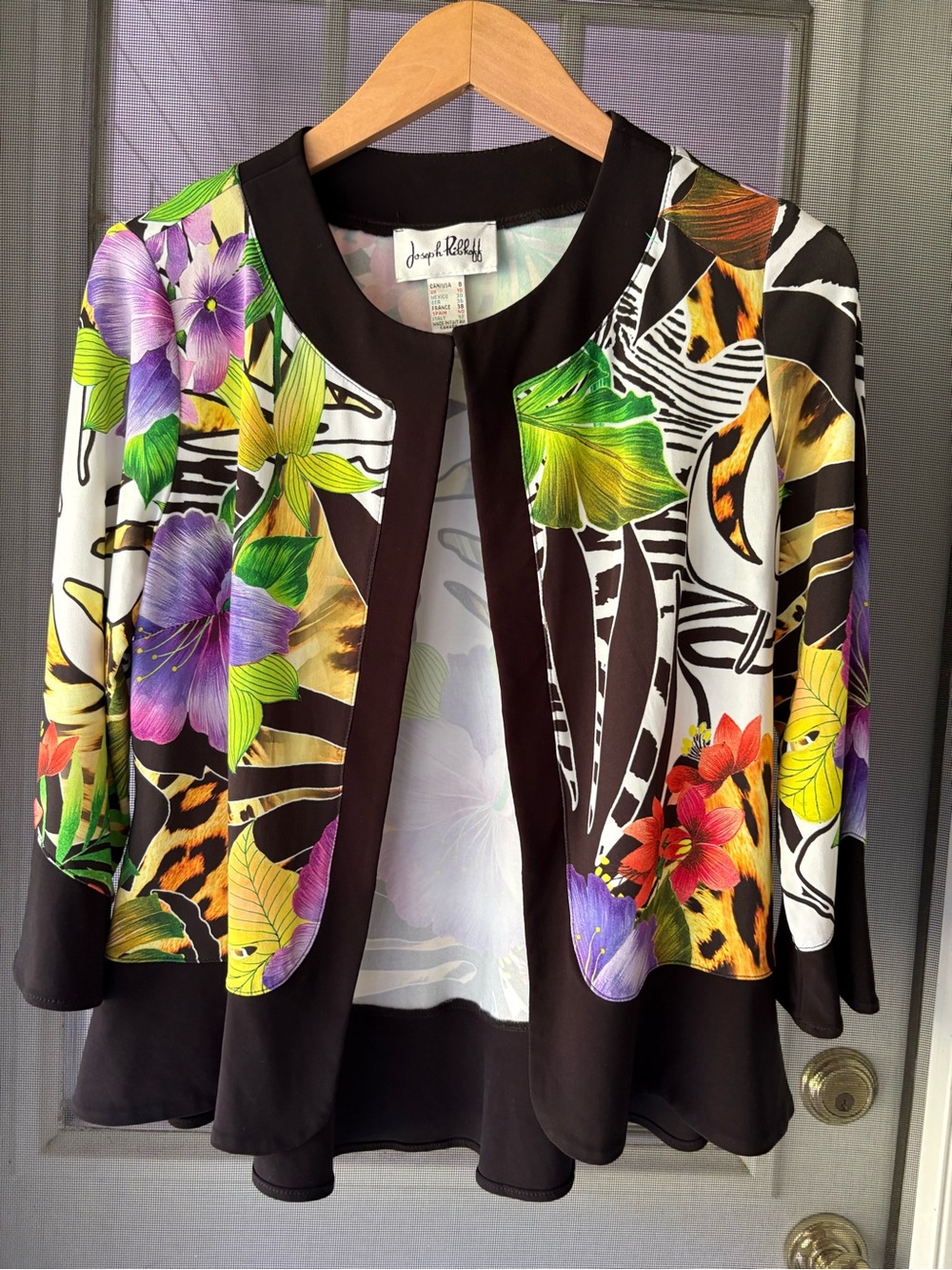 Joseph Ribkoff Black Floral & Animal Print Open Jacket
